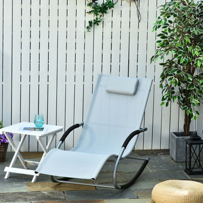 Fauteuil inclinable de patio robuste avec coussin amovible et tissu à séchage rapide, pour piscine, chaise berçante grise, coussin zéro gravité, tissu d'extérieur