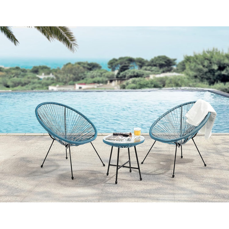 17 Stories Alyssya Natural Acapulco Styled Egg Shape Conversational Garden Bistro Patio Outdoor Set, Teal 