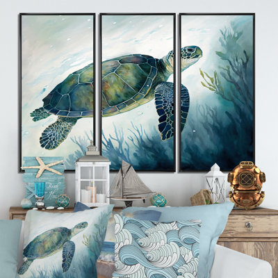 " Watercolor Turtle Swimming III " 3 - Pieces