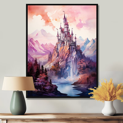 Château mauve dans les cieux de montagne - impression d'art mural châteaux
