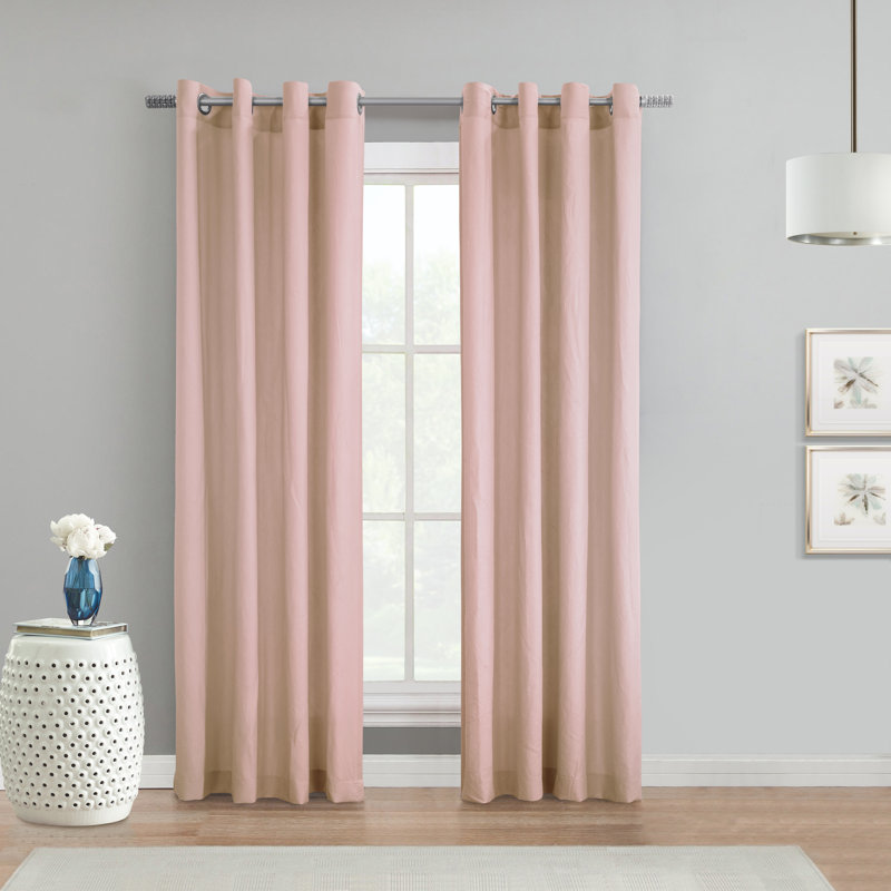 Panneau de rideau simple semi-diaphane avec œillets Philipsberg, L 52 po x L 84 po, Rose