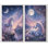 Grand ensemble de 2 impressions murales de château de fantaisie au clair de lune en forme de licorne pastel sur toile pour chambre d'enfant chambre de bébé décor de salle de jeu 16 x 24 pouces - prêt à accrocher