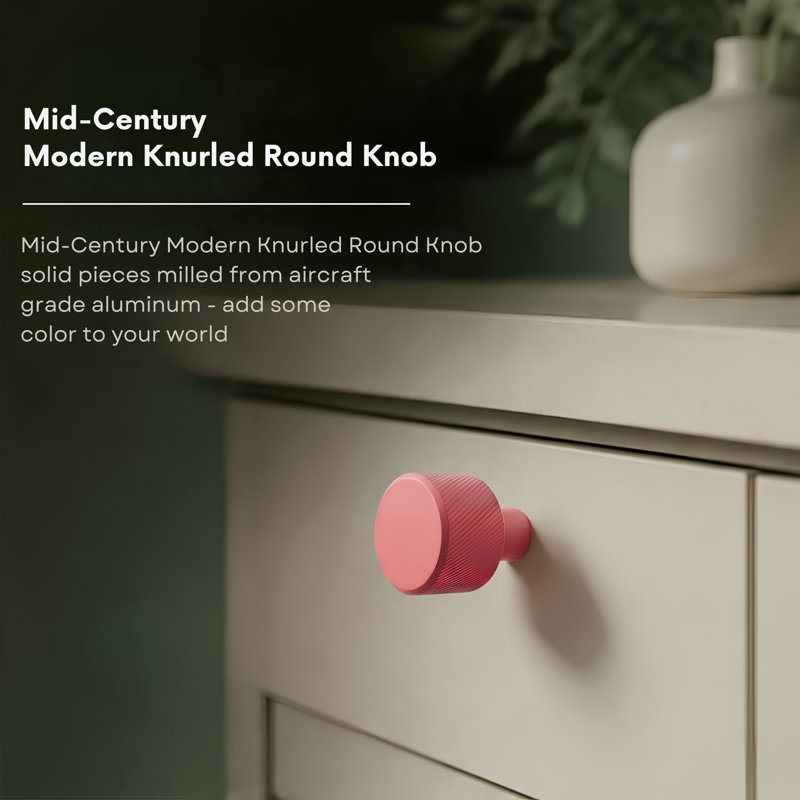 ROUS Hardware Mid Century Modern Knurled Knob, Blush (Pink)