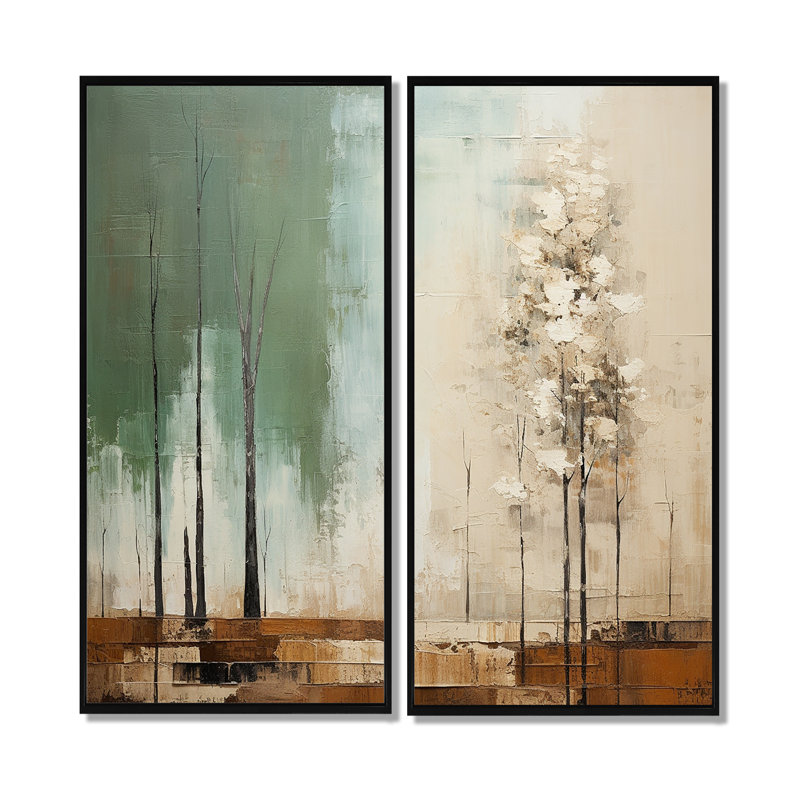 «Green Beige Wild Essence Collage II», art mural vert, 2 pièces, H 40 po x l 40 po, Impression encadrée flottante, Noir