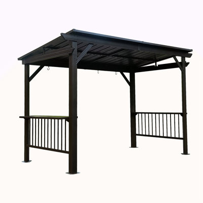 6.5X12ft Hardtop Grill Gazebo, Outdoor BBQ Gazebo With 2 Side Shelves And Sloping Galvanized Steel Roof, Metal Permanent Grill Canopy With Ceiling Hooks For Patio, Lawn, Backyard, Deck