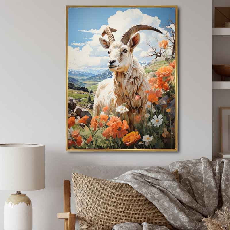 «Mugla Goat Mountain Guardian Pastoral II», reproduction sur toile, H 32 po x l 16 po x P 1 po, Cadre flottant doré
