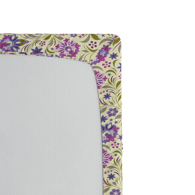 Microfiber Floral Fitted Sheet, Twin Fitted Sheet, Purple/Yellow Floral