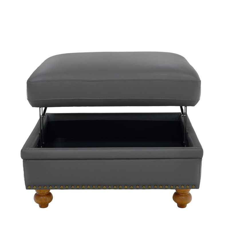 Canapé modulaire en cuir gris avec repose-pieds, Cuir gris assorti