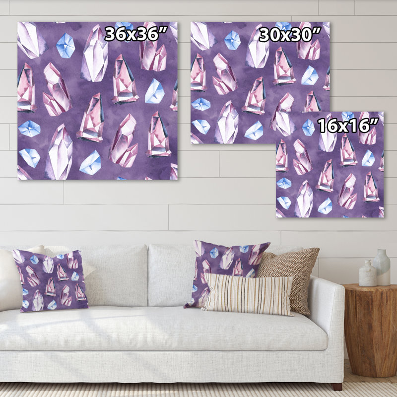 «Gentle Blue and Pink Crystals II», reproduction d'art sur toile à motifs, H 30 po x l 30 po x P 1 po, Toile tendue
