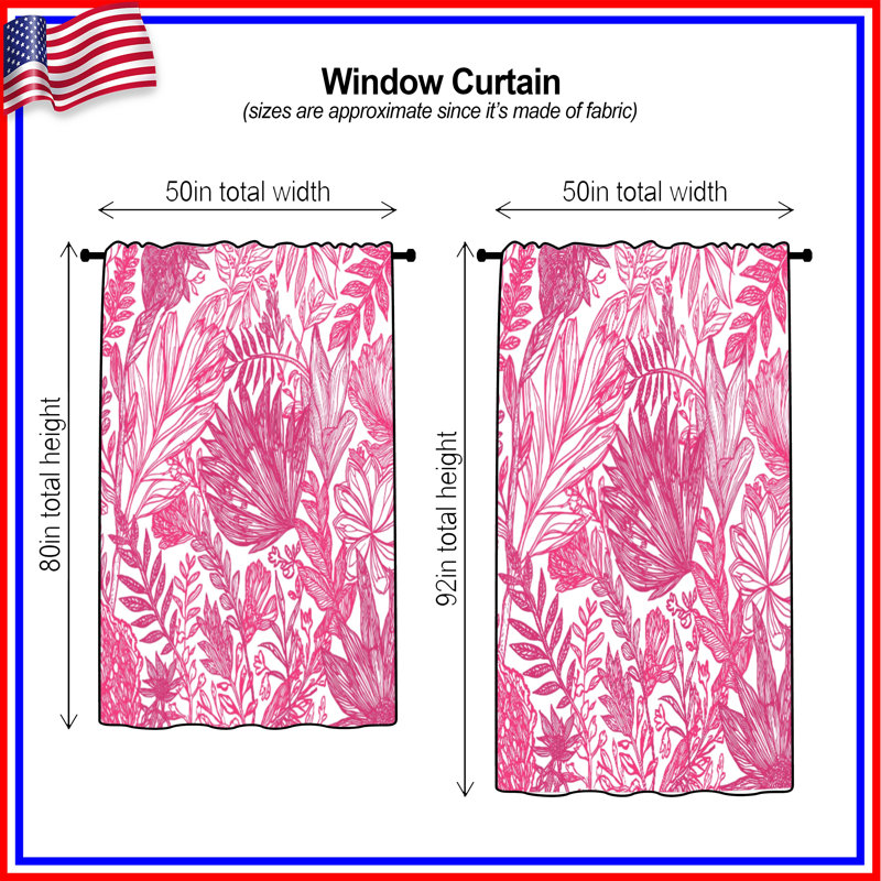 Rideaux de fenêtre à motif floral rose, voilages et voilages à motif floral - 1 panneau, 50 po x 92 po - 1 panneau, Blocage