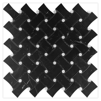 Noir Luxe 11 x 11 Eastern Black Marble Mosaic Basketweave Tile (4.2 Sq Ft/Case) - 5 Pack