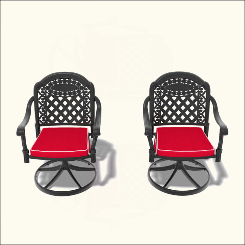 Chaise de patio pivotante en fonte d'aluminium 2 pièces avec structure et coussins rouges, 2