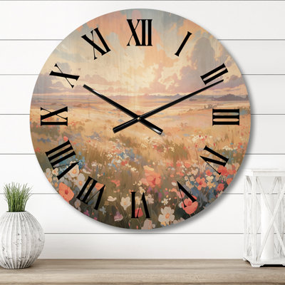 Horloge murale Coral Beige Wildflower Meadow