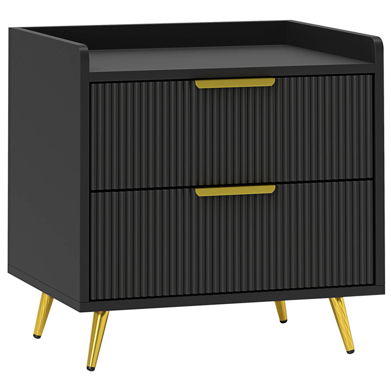 Alcantera 50cm W Manufactured Wood Bedside Table, Black