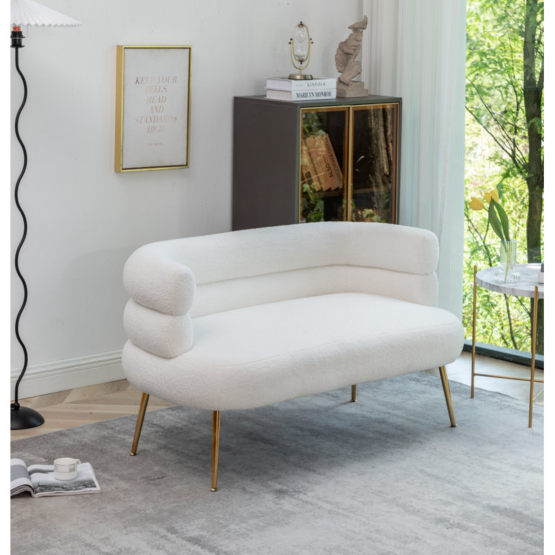 Causeuse rembourrée Demetrius, Tissu en peluche blanc