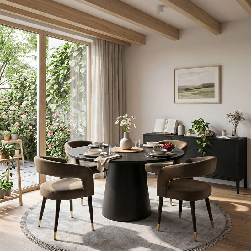 Ensemble de table de salle à manger extensible Modern 47 "à 83" avec chaises rembourrées en velours, Brun