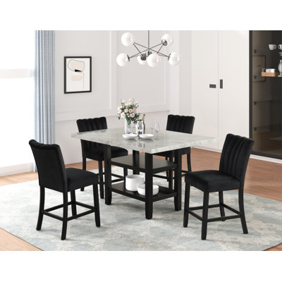 Ensemble de 1 table de salle à manger à hauteur de comptoir et de table basse avec meuble en bois, 60 po x 42 po x 36 po, 1 pièce, noir, gris clair, moderne et design