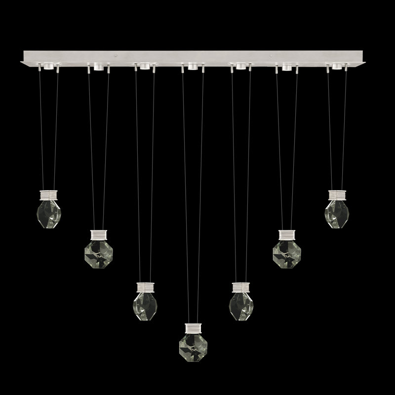 Luminaire suspendu linéaire l 60 "avec charme Aria 4, Argent brossé