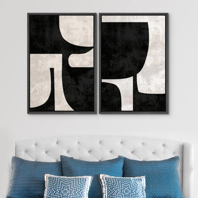 " Navy Blue White Geometric Dot Collage Abstract Shape Wall Pictures Modern Art Decor Nordic Office " 2 - Pieces on Canvas