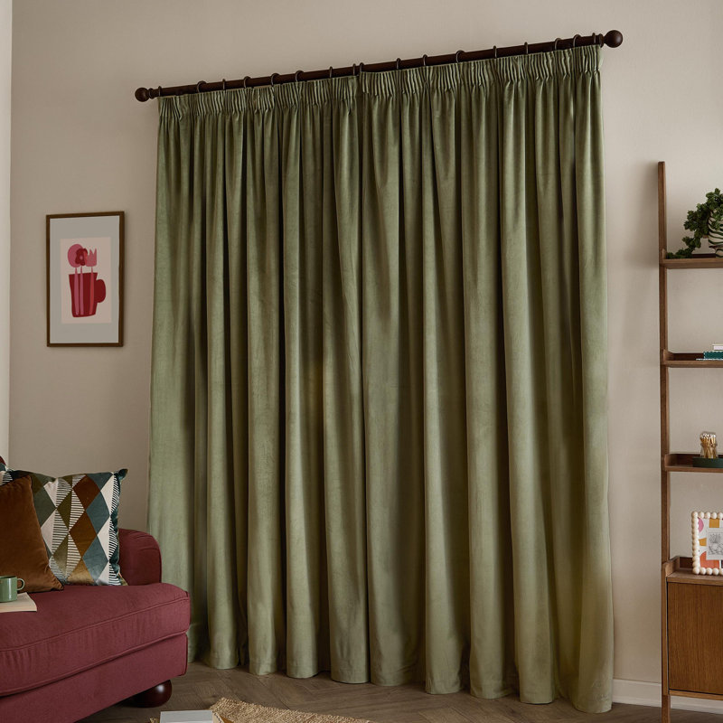 The Ultimate Velvet Blackout Curtain Panel Pair, Green, 117 cm Width x 183 cm Drop