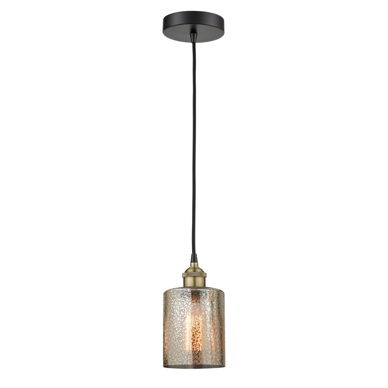 Luminaire suspendu cylindrique à 1 lumière Malcolm, H 9,75 po x l 5 po x P 5 po, Mercurisé, Laiton antique noir
