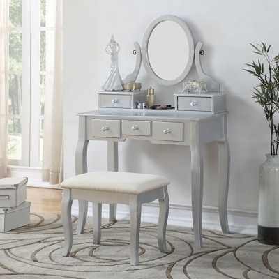 Bureau de coiffeuse en bois avec tabouret