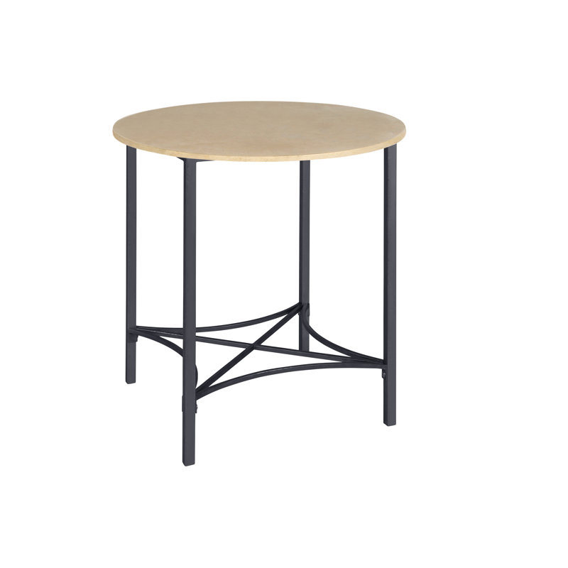 Bella End Table, 26" H x 24" W x 24" D, Lite Travertine, Flat Black