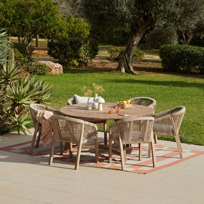 6 - Person Acacia Wood Patio Dining Set with Rectangular Table