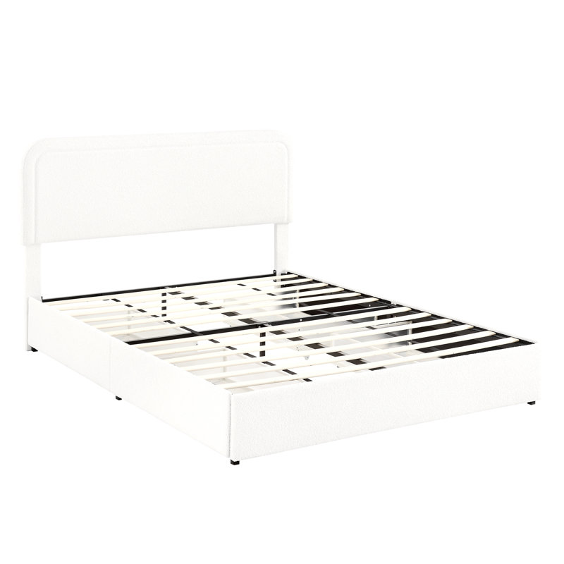 Criselle Bed Frame with Headboard Boucle Bed Frame with 4 Drawers Storage Bed Adjustable Headboard