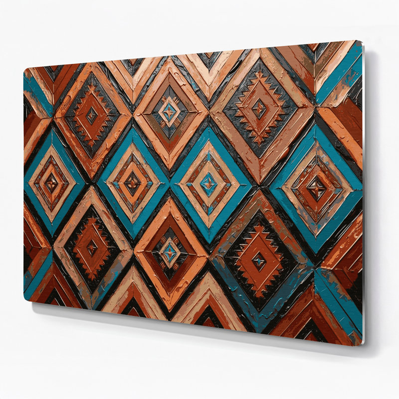 Motif sud-ouest Zuni losanges 238, art mural en métal brun