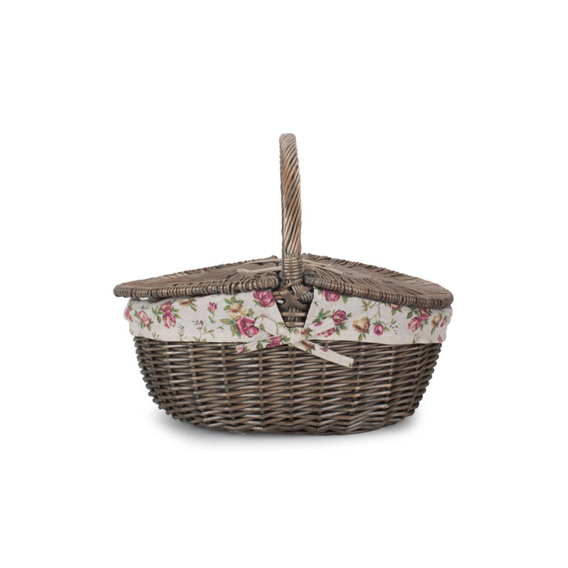 Wicker Picnic Hamper Basket with Lining, Antique