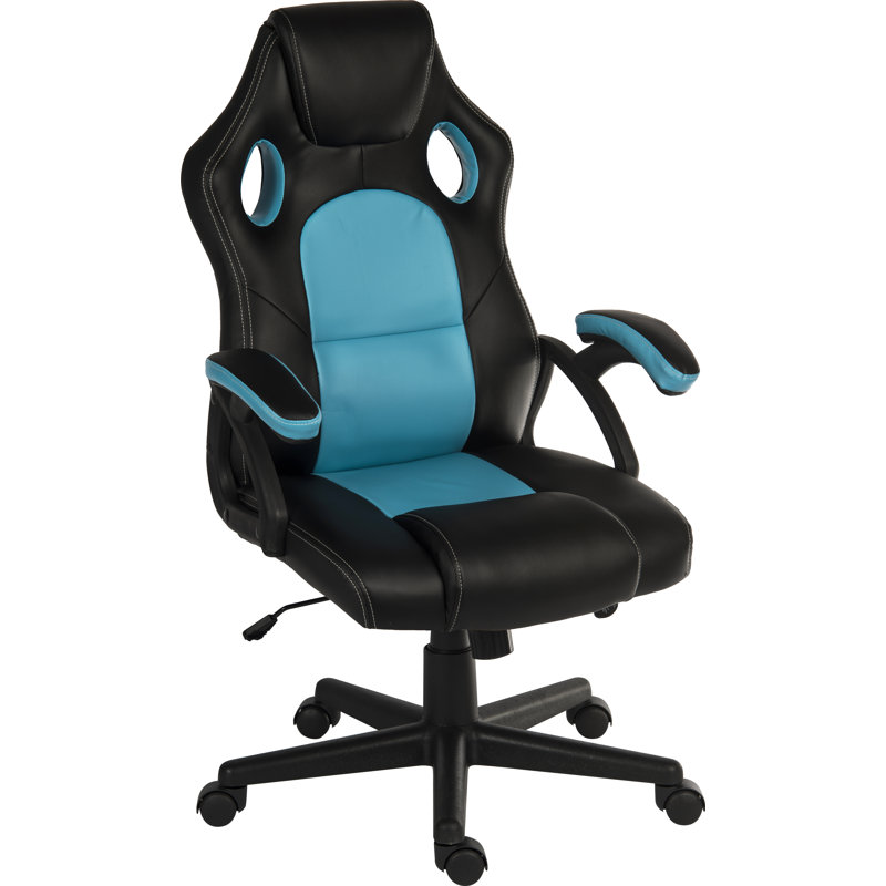 Inbox Zero Anacletus Adjustable Reclining Ergonomic Faux Leather Swiveling PC & Racing Game Chair in Black, Black/Blue 