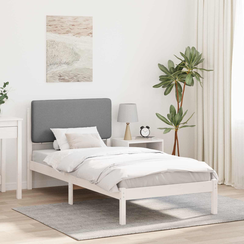 Solid Wood Bed Frame, 100 x 200cm, White/Light Grey