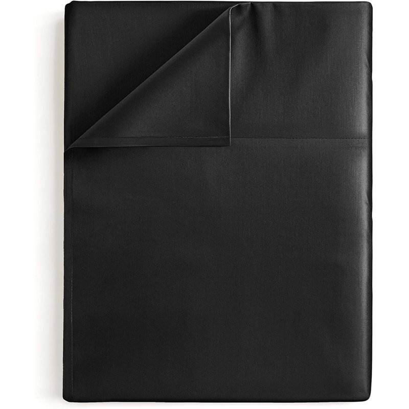 Soft Flat Sheet – Cooling, Breathable & Wrinkle Free Top Sheet, Black, Queen
