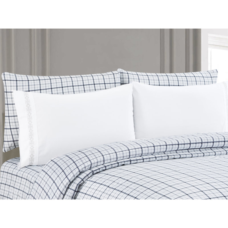 Posh Home Bank Plaid 6 Piece Sheet Set Microfiber Twill Plaid Sheet Set, Queen