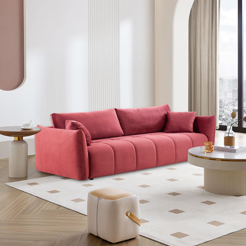 Vicente 85'' Modern Fabric Upholstered 3-Seater Sofa, Red Wine Fabric