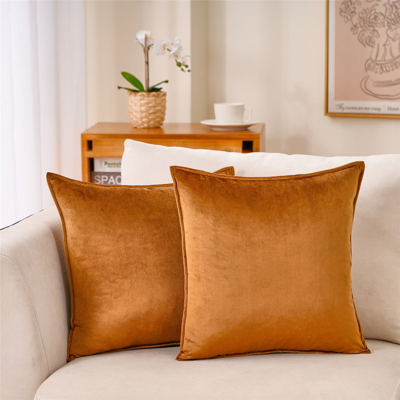 Housse de coussin carré en velours à bride, Rouille de cuivre, H 16 po x l 16 po