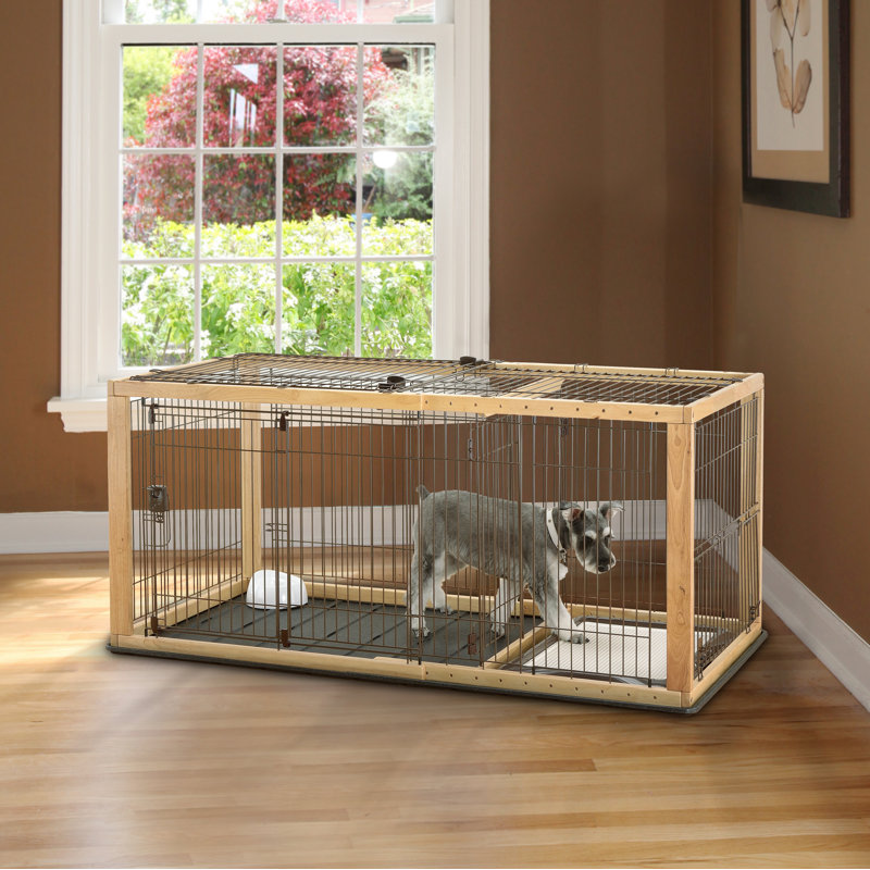Large Natural Wood and Metal Expandable Pet Crate