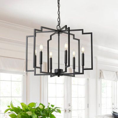 6-Light matte black candle shaped adjustable iron pendant lamp