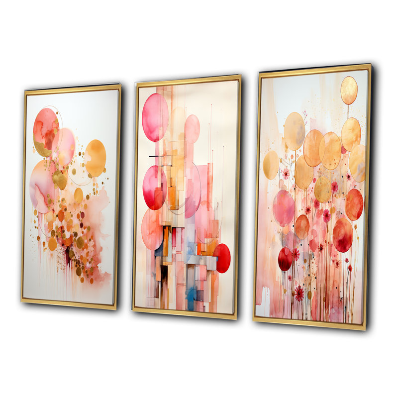 Ensemble de 3 pièces sur toile Serendipity, H 40 po x l 60 po, Cadre flottant doré
