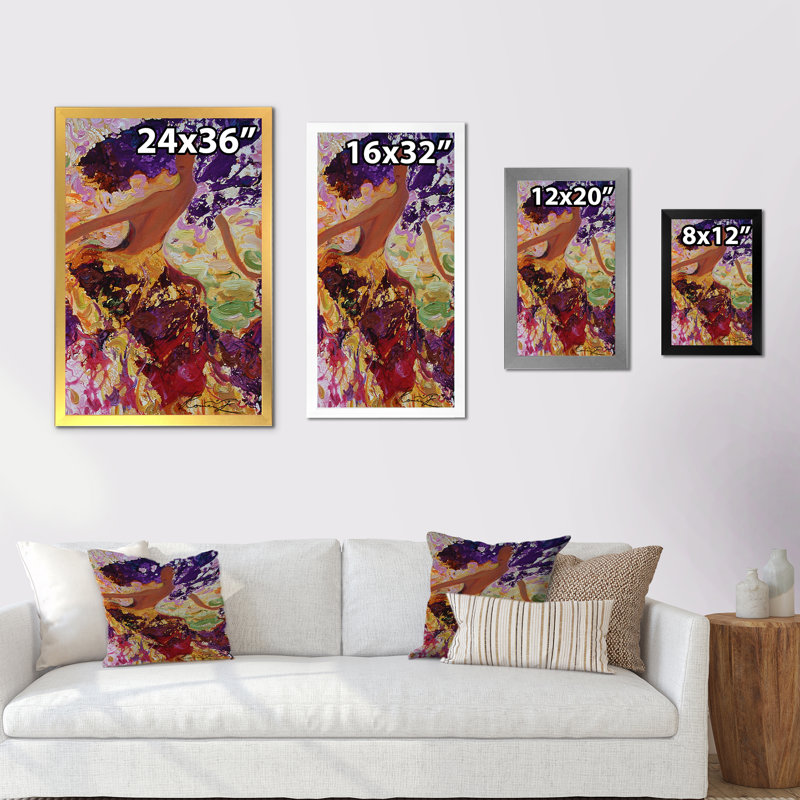 Abstrait mauve dansant - décoration murale moderne et contemporaine en toile, H 32 po x l 16 po x P 1 po, Cadre photo blanc
