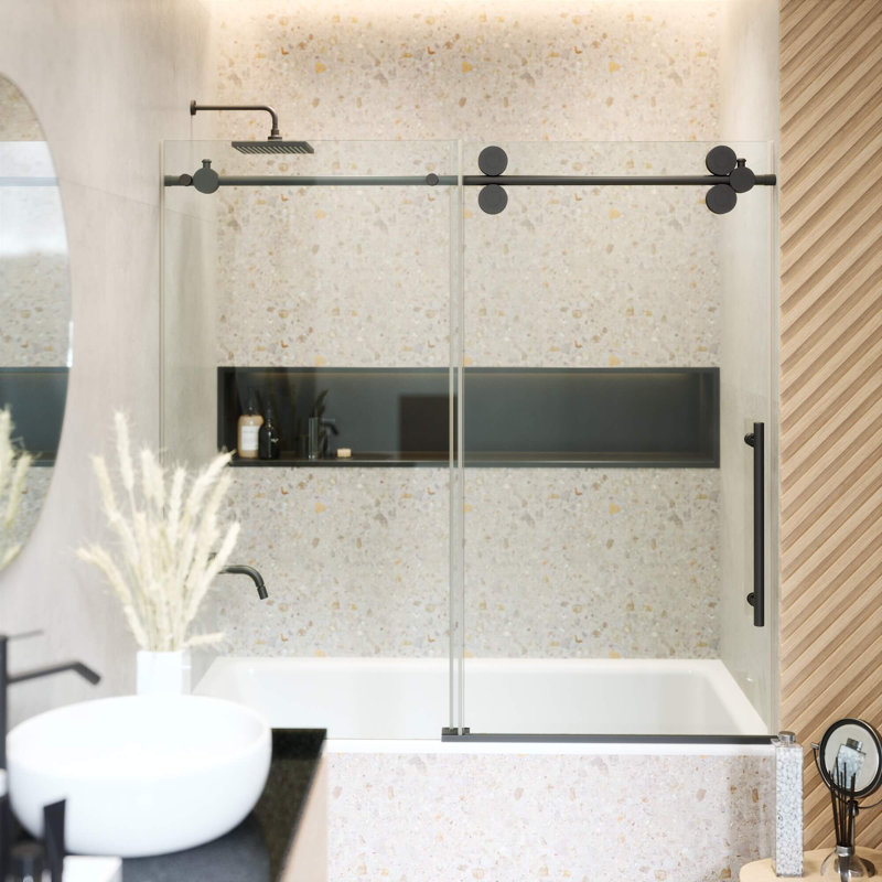 Porte de baignoire coulissante simple sans cadre l 60 po x H 66 po, Noir