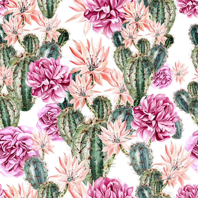Pekin Cactus And Peonies - Wrapped Canvas Print, 30cm H x 30cm W x 3.8cm D