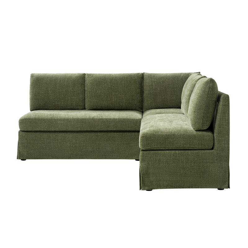 Banquette de salle à manger rembourrée en forme de L avec housse amovible Wimberly, H 35 po x L 82 po x P 82 po, Vert