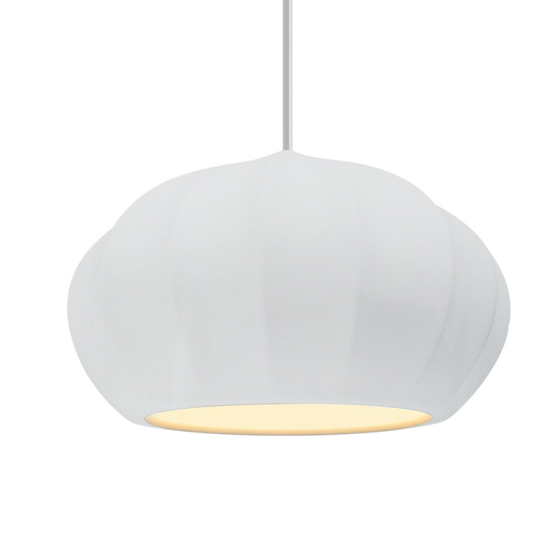 Radiance - Luminaire suspendu ovale cannelé 1 lumière - Blanc brillant (extérieur et intérieur du luminaire) - Laiton antique - Ampoule remplaçable - Cordon blanc