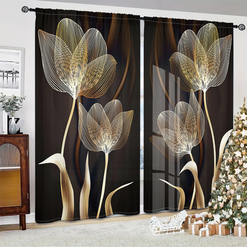 2Pcs Elegant Tulip Curtains Rod Pocket Digital Printing Curtain Polyester Material Suitable For Living Room Bedroom Dining Modern Luxury Home Decor