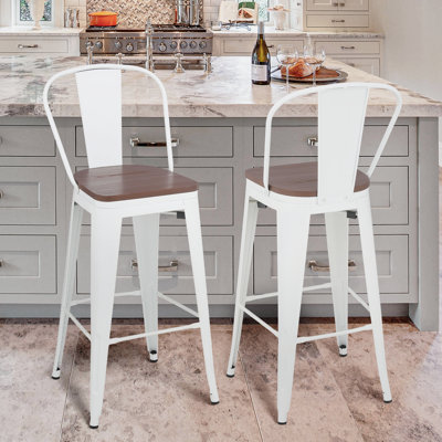 Johntell Metal Dining Chair Counter Height Chairs Stackable Barstools Wood with Removable Backrest