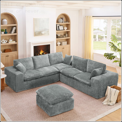 Canapé modulaire en forme de L de 107 po avec repose-pieds mobile en forme de L pour salon, canapé confortable avec coussins décoratifs et bricolage