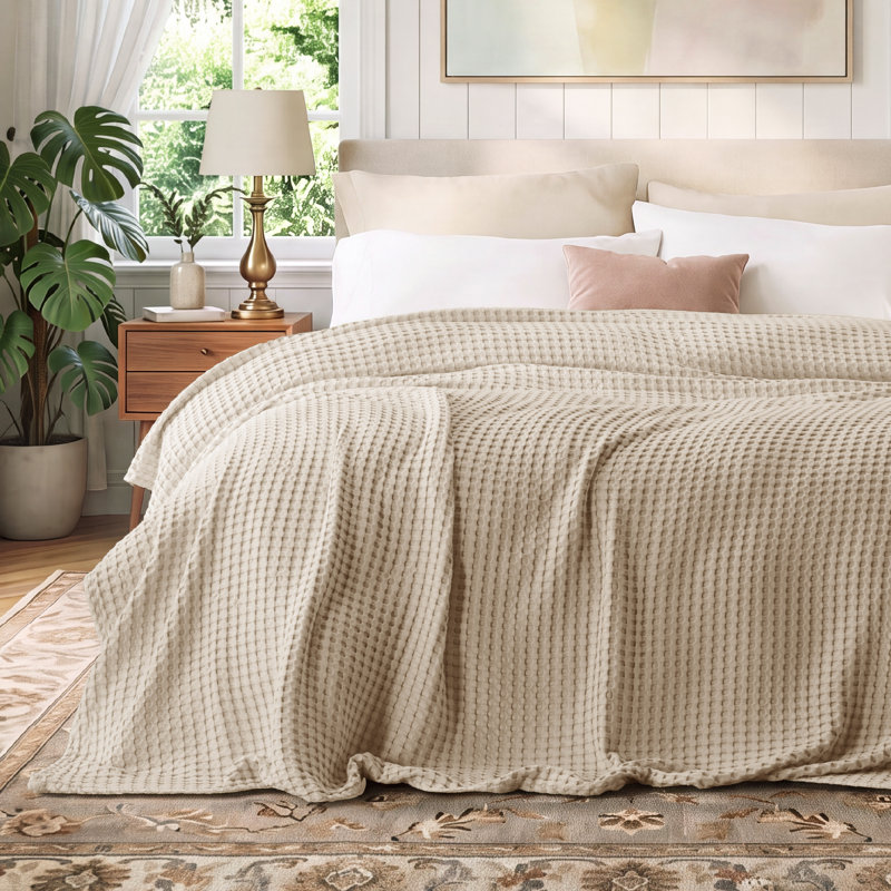Bedsure 279gsm Cotton & Rayon from Bamboo Waffle Blanket GentleSoft™️, King, Warm Taupe