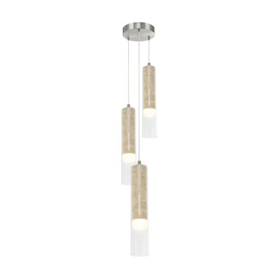 Zara Cylinder Chandelier - Brushed Nickel - 3-Light- 8.66" Dia.
